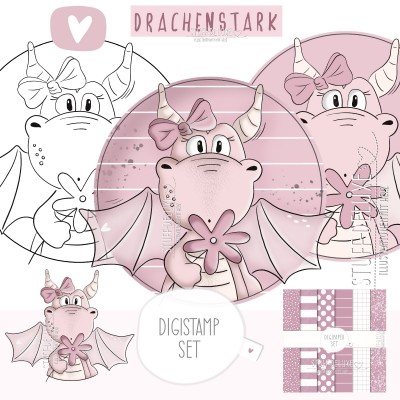 Digistamp + Digipaper Set Drachenstark Mädchen