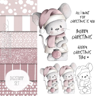 Digistamp + Digipaper Set Weihnachtsmaus Fienchen
