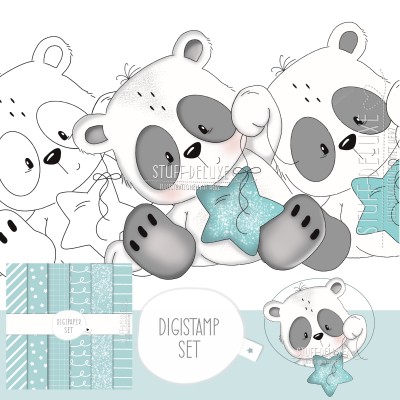 Digistamp + Digipaper Panda mit Stern Junge 
