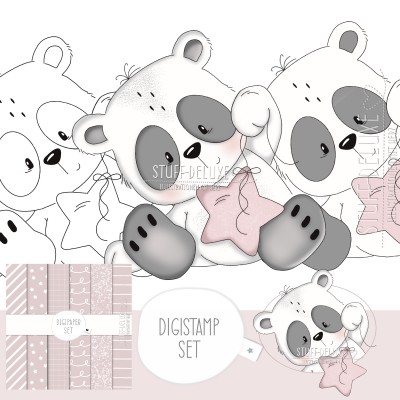 Digistamp + Digipaper Panda mit Stern Mädchen 