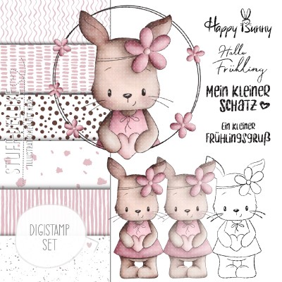 Digistamp + Digipaper Set  Hasenmädchen mit Herz