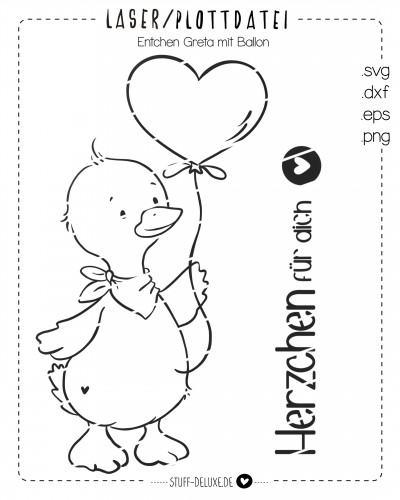 Entchen Greta mit Ballon Plottervorlage / Laserdatei 