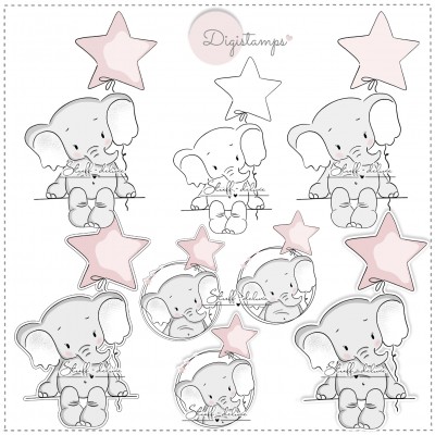 Digistamp Fanti mit Sternchenballon Mädchen + Gratis Button 