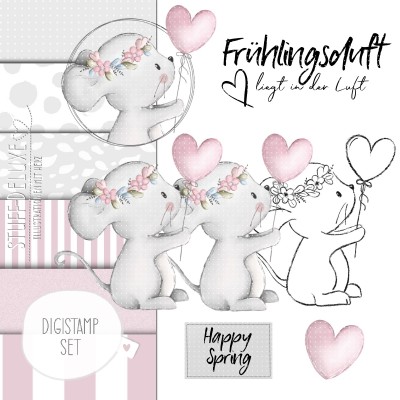 Digistamp + Digipaper Set Frühlingsmaus Fienchen 