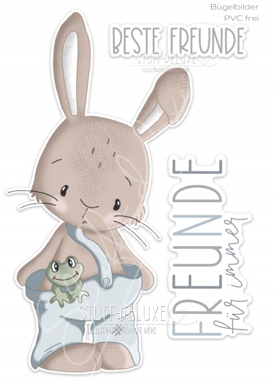 Bügelbild PVC frei Hase Henri mit Frosch Set 