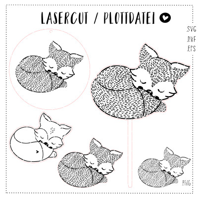 Lasercut Plottervorlage Schlummerfuchs SVG PNG DXF EPS