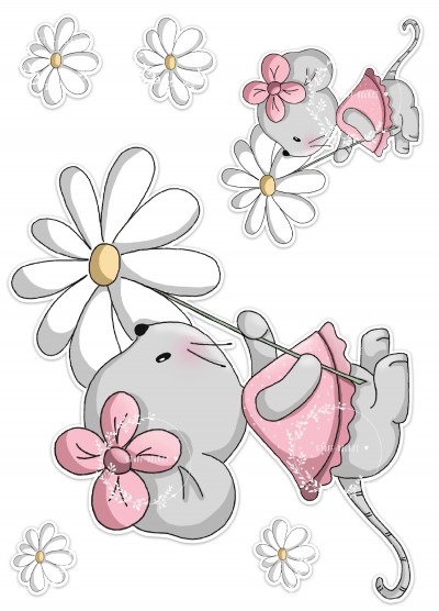 Bügelbild PVC frei Maus Fienchen mit Gänseblume 