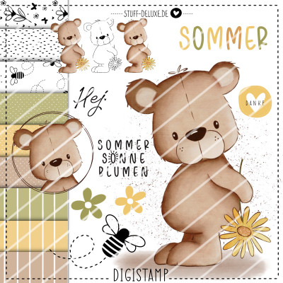 Digistamp + Digipaper Set Bär Bruno mit Sonnenblume