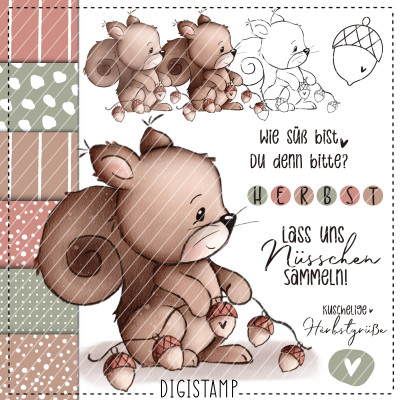 Digistamp + Digipaper Set Eichhörnchen mit Eichelkette