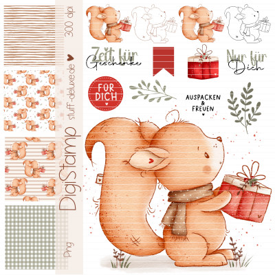 Digistamp + Digipaper Set Geschenkehörnchen 