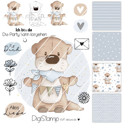Digistamp + Digipaper  Set Happy Otter Ottfried 