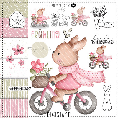 Digistamp + Digipaper Set Hase Lotta mit Fahrrad