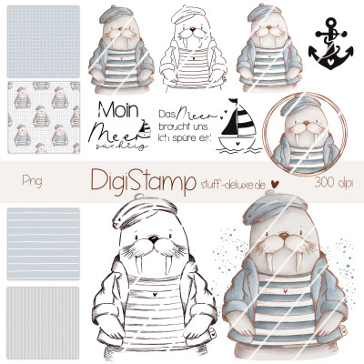 Digistamp + Digipaper  Set Walross Soeren