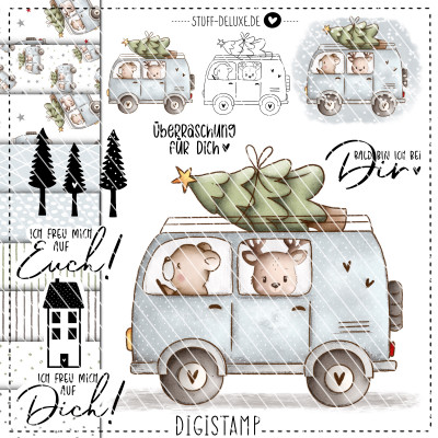 Digistamp + Digipaper Set Weihnachtsbus