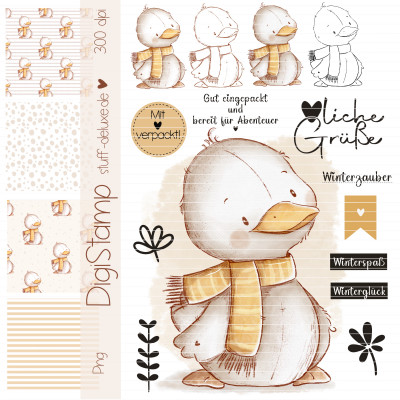 Digistamp + Digipaper Set Winter Entchen 