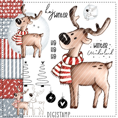 Digistamp + Digipaper Set Winterliebe Elch