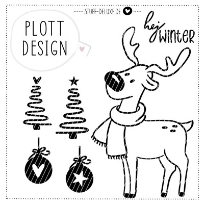 Winterliebe Elch Plottervorlage (einfarbig)