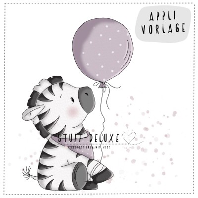 Zebra Zarah mit Ballon Applikationsvorlage